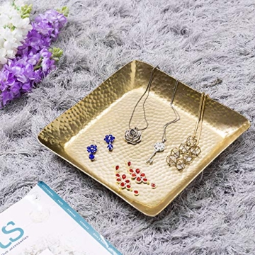 Antique Brass Hammered Decorative Tray for Home and Gifts