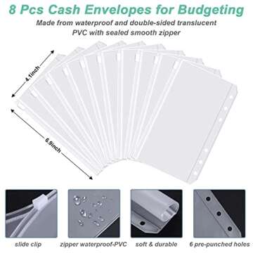 Rnivvi Budget Binder with Zipper Envelopes, A6 Money Saving Binder Cash Envelopes for Budgeting, PU Leather Planner Money Organizer for Cash Bills, Cute Boho System Wallet for Women, Abstract Leaves