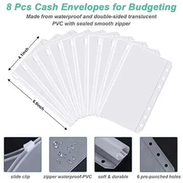 Rnivvi Budget Binder with Zipper Envelopes, A6 Money Saving Binder Cash Envelopes for Budgeting, PU Leather Planner Money Organizer for Cash Bills, Cute Boho System Wallet for Women, Abstract Leaves