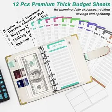 Rnivvi Budget Binder with Zipper Envelopes, A6 Money Saving Binder Cash Envelopes for Budgeting, PU Leather Planner Money Organizer for Cash Bills, Cute Boho System Wallet for Women, Abstract Leaves