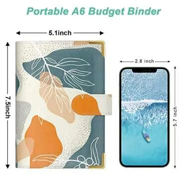 Rnivvi Budget Binder with Zipper Envelopes, A6 Money Saving Binder Cash Envelopes for Budgeting, PU Leather Planner Money Organizer for Cash Bills, Cute Boho System Wallet for Women, Abstract Leaves