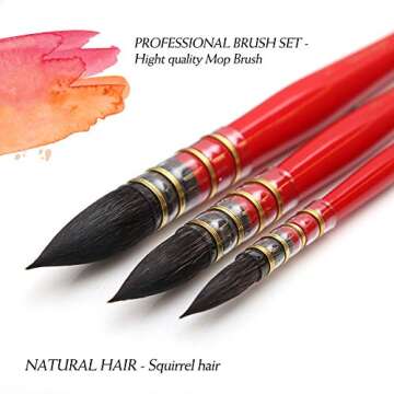 Dainayw Professional Watercolor Paint Brushes, Mop Round Squirrel Hair Paint Brush Set for Art Paint...