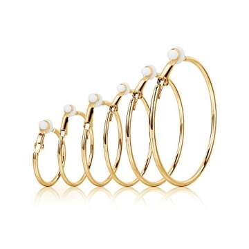 Sumind 6 Pairs Clip on Hoop Earrings Hoop Gold Earrings Non Piercing Earrings Set for Women, 6 Sizes