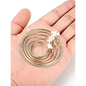 Sumind 6 Pairs Clip on Hoop Earrings Hoop Gold Earrings Non Piercing Earrings Set for Women, 6 Sizes