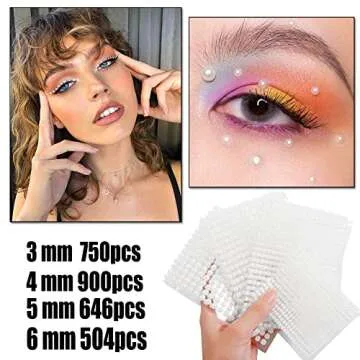 White Pearl Rhinestone Stickers Eye Gems Face Jewels Body Crystal Makeup Diamonds Temporary Tattoo Dots for Women Girls 3D Self Adhesive Flatback Pearls Nail Art Decorations 4 Sheets 2800 PCS (White)