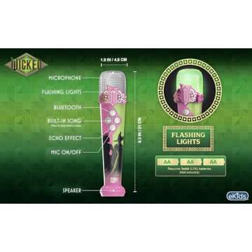 eKids Wicked Karaoke Microphone for Kids, Bluetooth Microphone Includes Built-in Music and Light Show, Designed for Fans of Wicked Toys