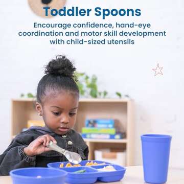 ECR4Kids My First Meal Pal Stainless Steel Spoons, Toddler Silverware, White, Light Grey, 3-Pack