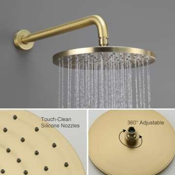 Iriber Shower System Wall Mounted Shower Faucet Mixer Set with Luxury High Pressure Shower head and 3-Setting Handheld, Bathroom Shower Trim Kit Contain Pressure Balance Valve,Brushed Gold