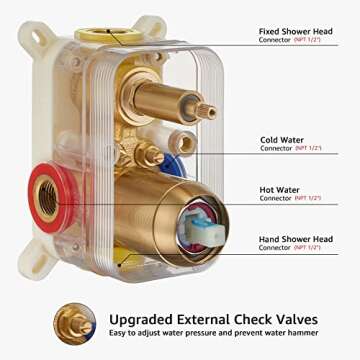 Iriber Shower System Wall Mounted Shower Faucet Mixer Set with Luxury High Pressure Shower head and 3-Setting Handheld, Bathroom Shower Trim Kit Contain Pressure Balance Valve,Brushed Gold