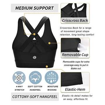 RUNNING GIRL Sports Bra for Women, Criss-Cross Back Padded Strappy Sports Bras Medium Support Yoga Bra with Removable Cups A-Black
