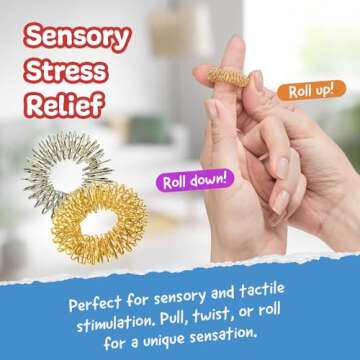 IMPRESA 10 Pack Spiky Sensory Finger Rings, Silver and Gold Acupressure Fidget for Adults and Kids w...