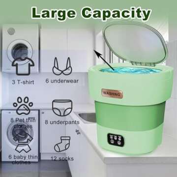 Mini Portable Washing Machine Small - 18L 60W Portable Mini Washing Machine with Spin, Mini Lavadora Portatil Washer Foldable, Small Washing Machine Portable Used for Travel [2024 Clean S+] Green