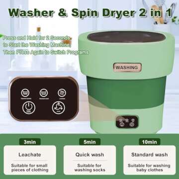 Mini Portable Washing Machine Small - 18L 60W Portable Mini Washing Machine with Spin, Mini Lavadora Portatil Washer Foldable, Small Washing Machine Portable Used for Travel [2024 Clean S+] Green