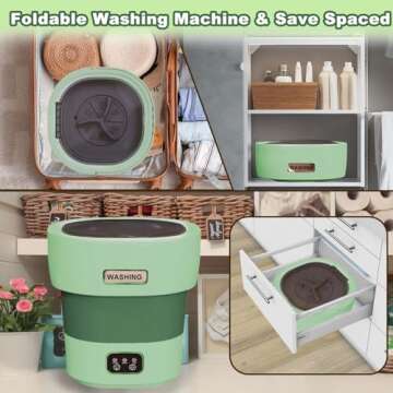 Mini Portable Washing Machine Small - 18L 60W Portable Mini Washing Machine with Spin, Mini Lavadora Portatil Washer Foldable, Small Washing Machine Portable Used for Travel [2024 Clean S+] Green