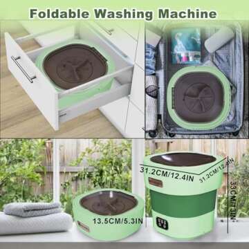 Mini Portable Washing Machine Small - 18L 60W Portable Mini Washing Machine with Spin, Mini Lavadora Portatil Washer Foldable, Small Washing Machine Portable Used for Travel [2024 Clean S+] Green