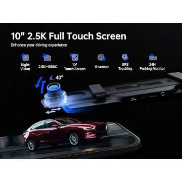 pelsee P10 2.5K Rear View Mirror Camera, 10'' Mirror Dash Cam Smart Driving Assistant with ADAS & BSD, Front & Rear Camera for Cars Trucks, Night Vision, Voice Control, Parking Mode, 32GB Card & GPS