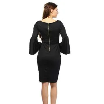 Women Dress Daoroka Ladies Zipper Wear Work Office Pencil Flare Sleeve Elegant Casual Skirt Bodycon Sheath Party Dress (S, Black) (S, Black)