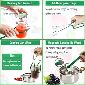 Canning Supplies Starter Kit: Stainless Steel Tools, Dark Green