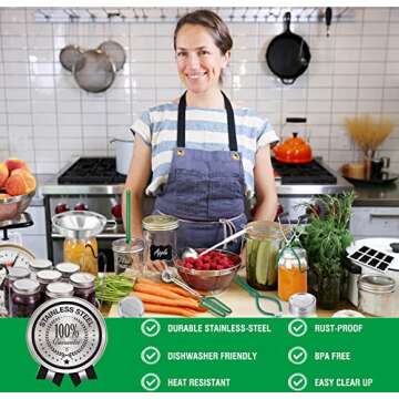 Canning Supplies Starter Kit: Stainless Steel Tools, Dark Green