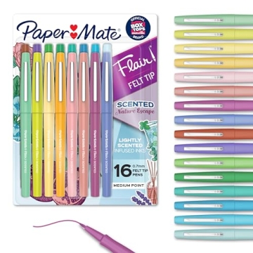 Paper Mate Flair Nature Escape Scented Felt Tip Pens, Medium Point (0.7mm), Assorted Colors, 16-Coun...