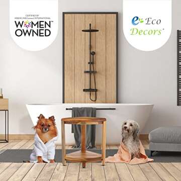 EcoDecors Snazzy Corner Two Tier Teak Shower Stool with Adjustable Feet