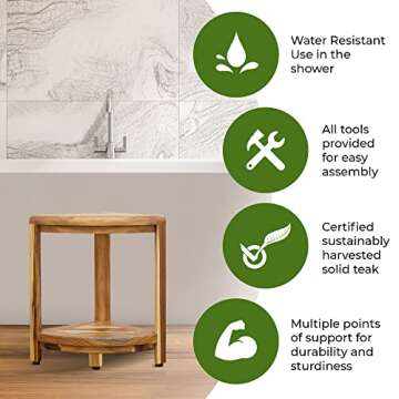 EcoDecors Snazzy Corner Waterproof Teak Shower Stool