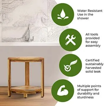 EcoDecors Snazzy Corner Waterproof Teak Shower Stool