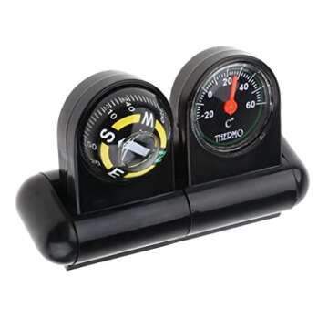 JicSuXi 2x2 in 1 Removable Car Compass and Thermometer Van Truck Vehicle Boat, Black, 2
