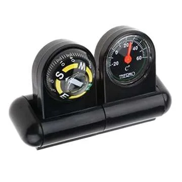JicSuXi 2x2 in 1 Removable Car Compass and Thermometer Van Truck Vehicle Boat, Black, 2