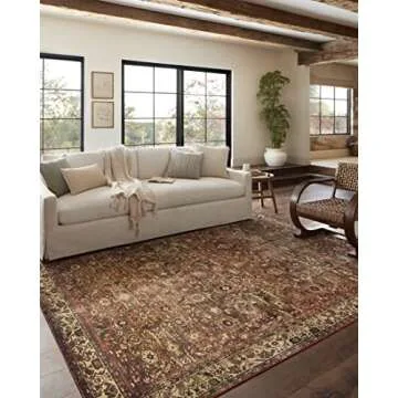 Loloi Magnolia Home by Joanna Gaines Banks Collection BAN-04 Brick/Ivory 5'-0" x 7'-6", .13" Pile He...