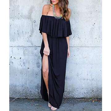 Othyroce Womens Off The Shoulder Dress Summer Casual Beach Navy Maternity Maxi Dress X-Large