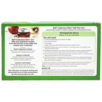 Ball FBA_61162 Collection Elite Half Pint, Wide Mouth, Set of 4, 4 Count (Pack of 1), Brushed Silver Lid, Clear Jar