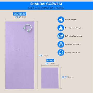 Shandali Gosweat Hot Yoga Towel, Color Violet, Size 26.5 x 72