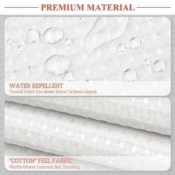 Barossa Design Waffle Weave White Shower Curtain Hotel Luxury Quality, Fabric Shower Curtains for Bathroom, Pique Pattern Cloth, Water Repellent and Machine Washable, Standard Size 71" x 72"