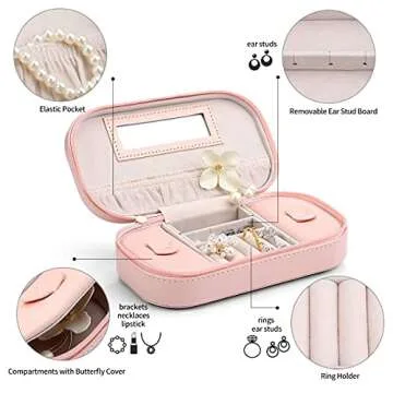 VLANDO Small Travel Jewelry Box with Tassels (Pink)