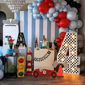 Marquee Numbers Race Car Birthday-Decorations: 3ft Large Fast One Party Decor Boy 4th 14th Big Light...