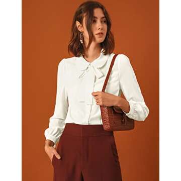 Allegra K Women's Peter Pan Collar Blouse Bow Tie Neck Vintage Button Up Shirt Small White