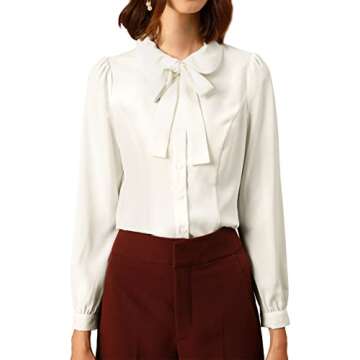 Allegra K Women's Peter Pan Collar Blouse Bow Tie Neck Vintage Button Up Shirt Small White