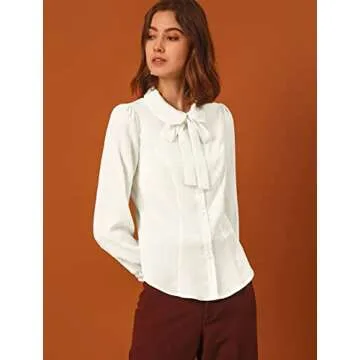 Allegra K Women's Peter Pan Collar Blouse Bow Tie Neck Vintage Button Up Shirt Small White