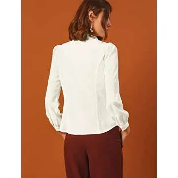 Allegra K Women's Peter Pan Collar Blouse Bow Tie Neck Vintage Button Up Shirt Small White