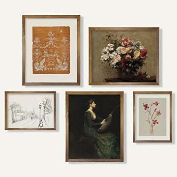 Vintage Botanical Wall Decor - Flower Portrait Neutral Wall Art for Boho French Country Farmhouse Kitchen, Bathroom, Bedroom Poster Print Picture, Preppy Room Decor Aesthetic Sketch Set of 5 Unframed