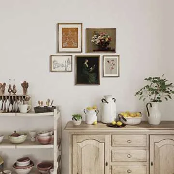 Vintage Botanical Wall Decor - Flower Portrait Neutral Wall Art for Boho French Country Farmhouse Kitchen, Bathroom, Bedroom Poster Print Picture, Preppy Room Decor Aesthetic Sketch Set of 5 Unframed