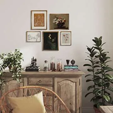 Vintage Botanical Wall Decor - Flower Portrait Neutral Wall Art for Boho French Country Farmhouse Kitchen, Bathroom, Bedroom Poster Print Picture, Preppy Room Decor Aesthetic Sketch Set of 5 Unframed