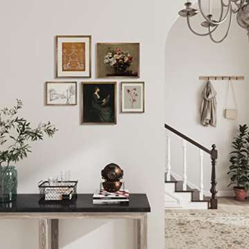 Vintage Botanical Wall Decor - Flower Portrait Neutral Wall Art for Boho French Country Farmhouse Kitchen, Bathroom, Bedroom Poster Print Picture, Preppy Room Decor Aesthetic Sketch Set of 5 Unframed