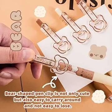 UIXJODO Cute Bear Pens, 6 Pcs, 0.5mm Black Ink, Smooth Writing, Retractable, Wax Protection, Classic Design