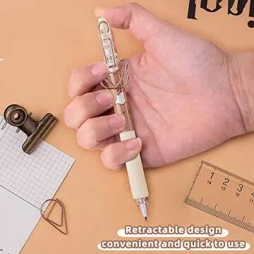 UIXJODO Cute Bear Pens, 6 Pcs, 0.5mm Black Ink, Smooth Writing, Retractable, Wax Protection, Classic Design