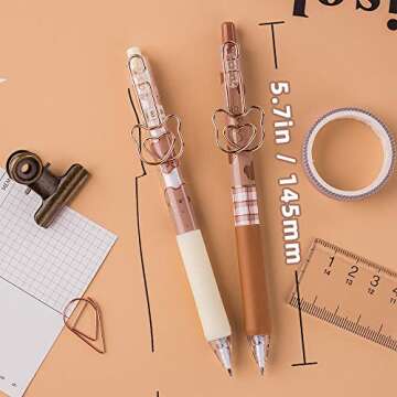 UIXJODO Cute Bear Pens, 6 Pcs, 0.5mm Black Ink, Smooth Writing, Retractable, Wax Protection, Classic Design