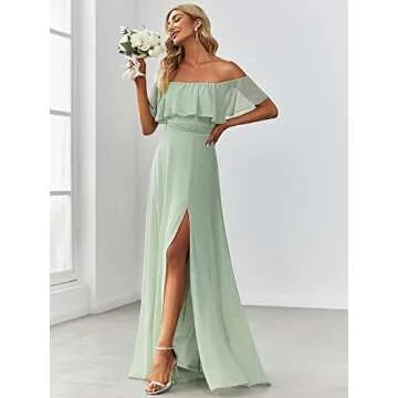 Elegant Off The Shoulder Maxi Bridesmaid Dress - Mint Green