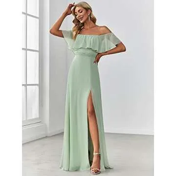 Elegant Off The Shoulder Maxi Bridesmaid Dress - Mint Green
