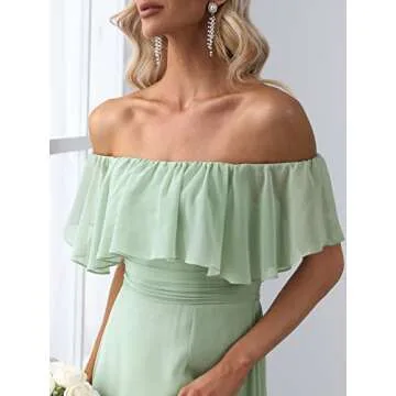 Elegant Off The Shoulder Maxi Bridesmaid Dress - Mint Green